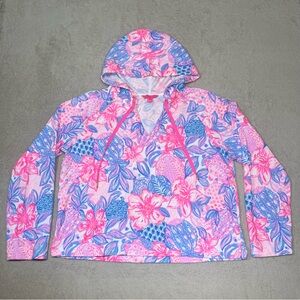 LILLY PULITZER Kiawah Pink Isle Snappy Turtle Pinapple Cropped Hoodie XXL